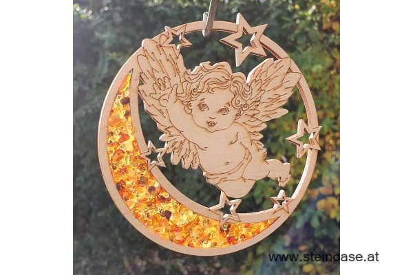 Fensterbild Suncatcher Bernstein - ENGEL, MOND & STERNE Ø 11cm